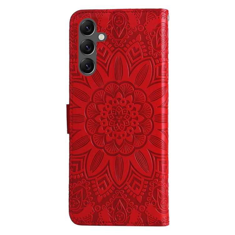 For Samsung Galaxy A25 5G Global Embossed Sunflower Leather Phone Case(Red) - Galaxy Phone Cases by PMC TechLife | Online Shopping South Africa | PMC TechLife