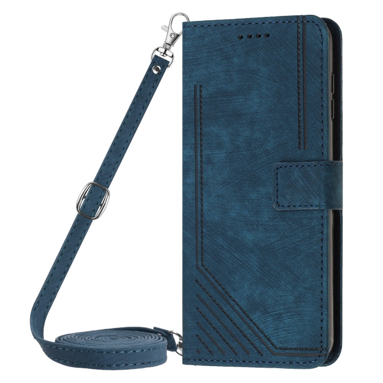 For Samsung Galaxy S24 Ultra Skin Feel Stripe Pattern Leather Phone Case with Long Lanyard(Blue) - Galaxy S24 Ultra 5G Cases by PMC TechLife | Online Shopping South Africa | PMC TechLife | Buy Now Pay Later Mobicred