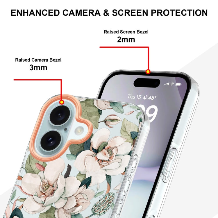For iPhone 16 Flowers and Plants Series IMD TPU Phone Case(Green Gardenia) - iPhone 16 Cases by PMC TechLife | Online Shopping South Africa | PMC TechLife | Buy Now Pay Later Mobicred