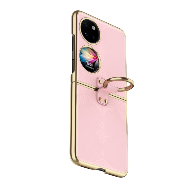 For Huawei P50 Pocket Electroplated Embossed Leather Phone Case with Ring(Pink) - Huawei Cases by PMC TechLife | Online Shopping South Africa | PMC TechLife | Buy Now Pay Later Mobicred