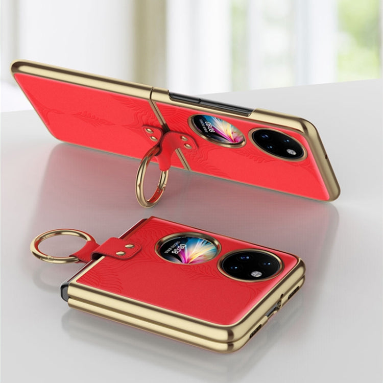 For Huawei P50 Pocket Electroplated Embossed Leather Phone Case with Ring(Pink) - Huawei Cases by PMC TechLife | Online Shopping South Africa | PMC TechLife | Buy Now Pay Later Mobicred