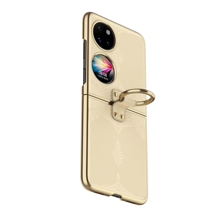For Huawei P50 Pocket Electroplated Embossed Leather Phone Case with Ring(Gold) - Huawei Cases by PMC TechLife | Online Shopping South Africa | PMC TechLife | Buy Now Pay Later Mobicred