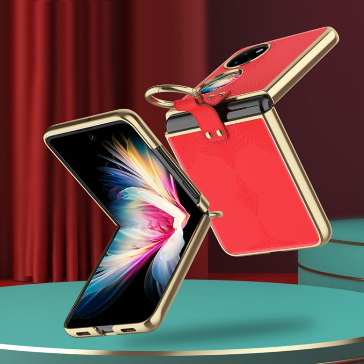 For Huawei P50 Pocket Electroplated Embossed Leather Phone Case with Ring(Gold) - Huawei Cases by PMC TechLife | Online Shopping South Africa | PMC TechLife | Buy Now Pay Later Mobicred