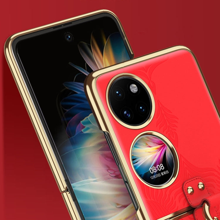 For Huawei P50 Pocket Electroplated Embossed Leather Phone Case with Ring(Gold) - Huawei Cases by PMC TechLife | Online Shopping South Africa | PMC TechLife | Buy Now Pay Later Mobicred