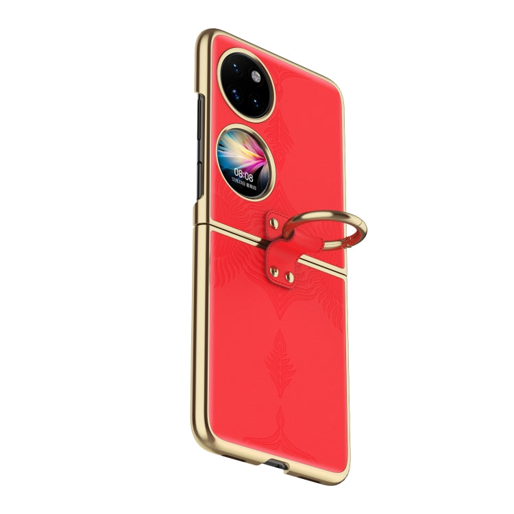 For Huawei P50 Pocket Electroplated Embossed Leather Phone Case with Ring(Red) - Huawei Cases by PMC TechLife | Online Shopping South Africa | PMC TechLife | Buy Now Pay Later Mobicred