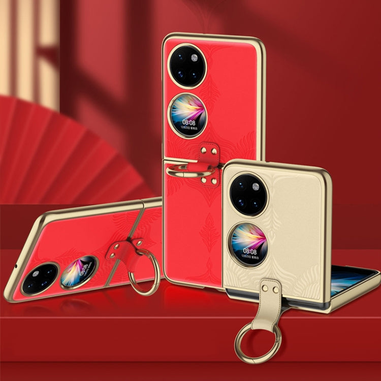 For Huawei P50 Pocket Electroplated Embossed Leather Phone Case with Ring(Red) - Huawei Cases by PMC TechLife | Online Shopping South Africa | PMC TechLife | Buy Now Pay Later Mobicred