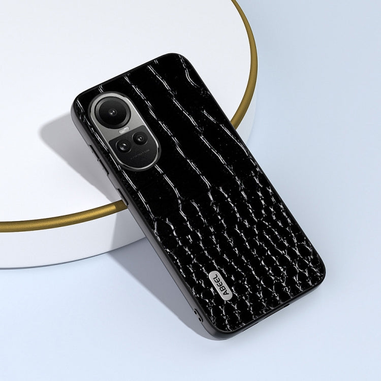 For OPPO Reno 10 / 10 Pro Global ABEEL Genuine Leather Crocodile Pattern Black Edge Phone Case(Black) - OPPO Cases by PMC TechLife | Online Shopping South Africa | PMC TechLife | Buy Now Pay Later Mobicred