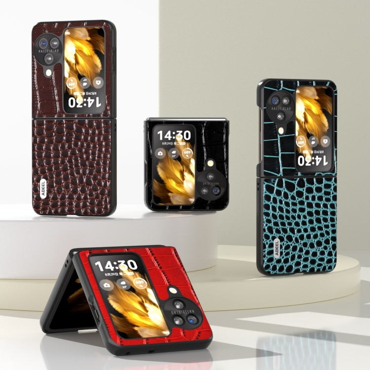 For OPPO Find N3 Flip ABEEL Genuine Leather Crocodile Pattern Black Edge Phone Case(Black) - Find N3 Flip Cases by PMC TechLife | Online Shopping South Africa | PMC TechLife | Buy Now Pay Later Mobicred