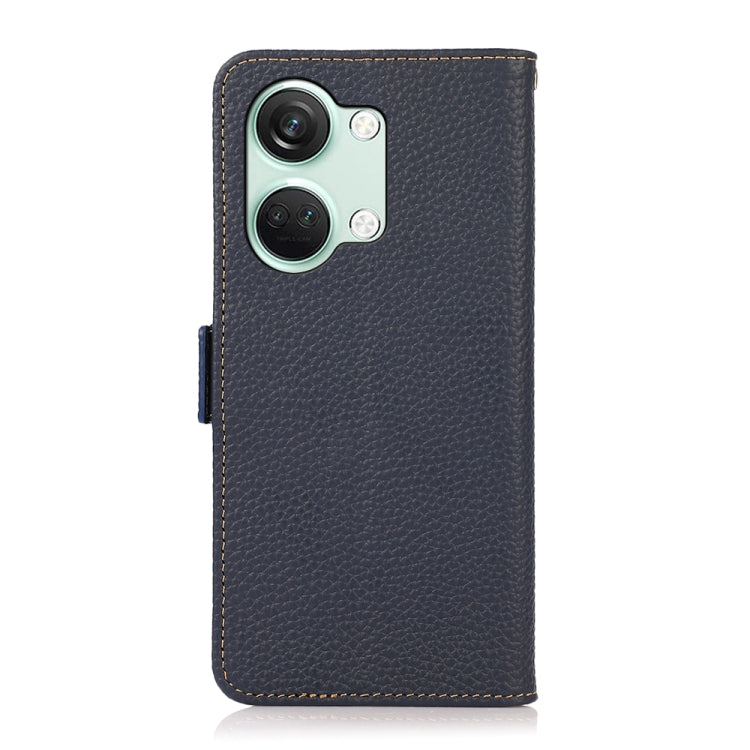 For OnePlus Nord 3 KHAZNEH Side-Magnetic Litchi Genuine Leather RFID Phone Case(Blue) - OnePlus Cases by PMC TechLife | Online Shopping South Africa | PMC TechLife | Buy Now Pay Later Mobicred