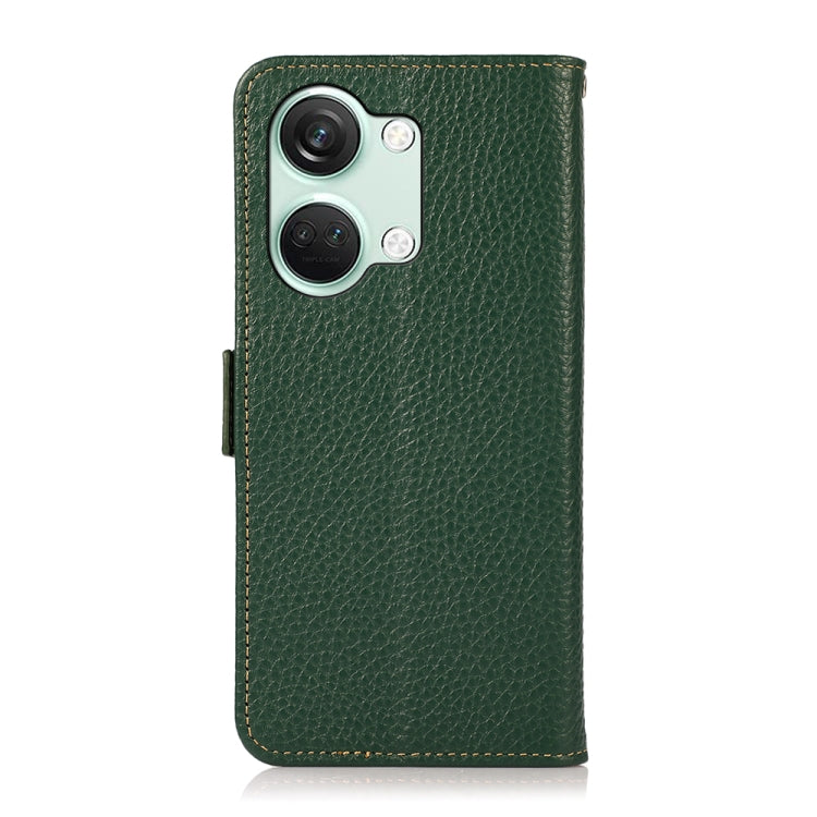 For OnePlus Nord 3 KHAZNEH Side-Magnetic Litchi Genuine Leather RFID Phone Case(Green) - OnePlus Cases by PMC TechLife | Online Shopping South Africa | PMC TechLife | Buy Now Pay Later Mobicred