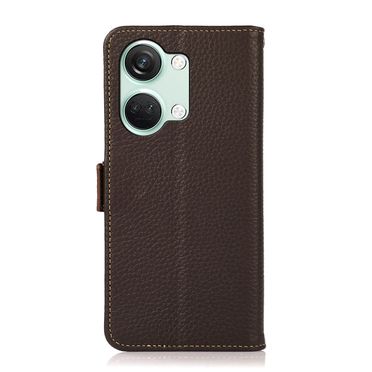 For OnePlus Nord 3 KHAZNEH Side-Magnetic Litchi Genuine Leather RFID Phone Case(Brown) - OnePlus Cases by PMC TechLife | Online Shopping South Africa | PMC TechLife | Buy Now Pay Later Mobicred