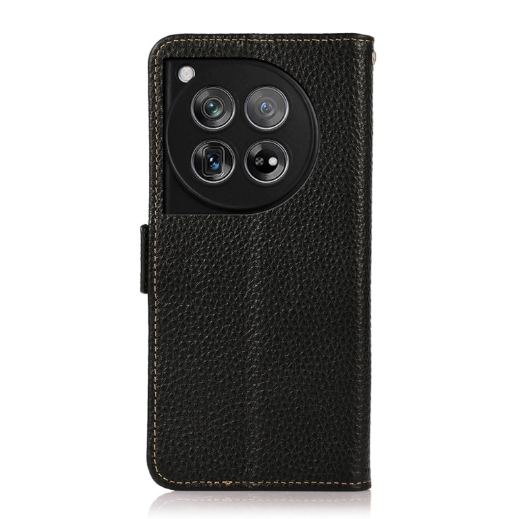 For OnePlus 12 KHAZNEH Side-Magnetic Litchi Genuine Leather RFID Phone Case(Black) - OnePlus Cases by PMC TechLife | Online Shopping South Africa | PMC TechLife | Buy Now Pay Later Mobicred