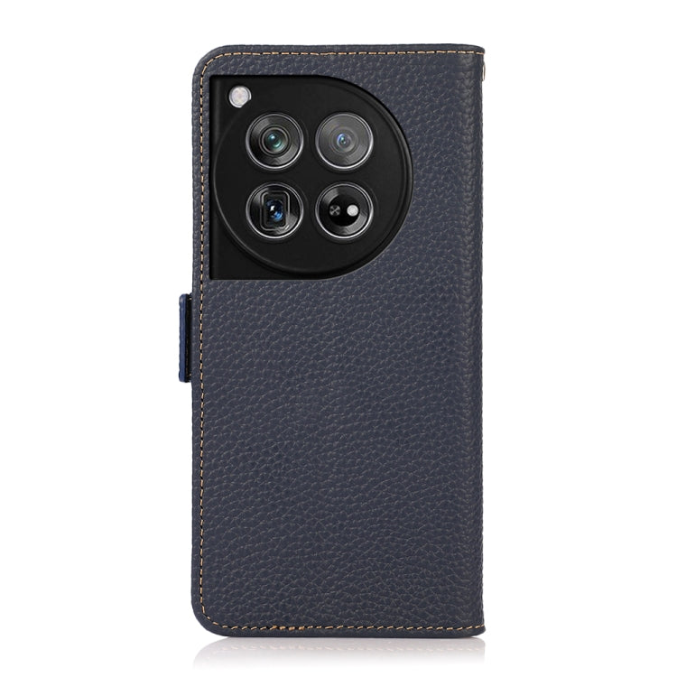 For OnePlus 12 KHAZNEH Side-Magnetic Litchi Genuine Leather RFID Phone Case(Blue) - OnePlus Cases by PMC TechLife | Online Shopping South Africa | PMC TechLife | Buy Now Pay Later Mobicred
