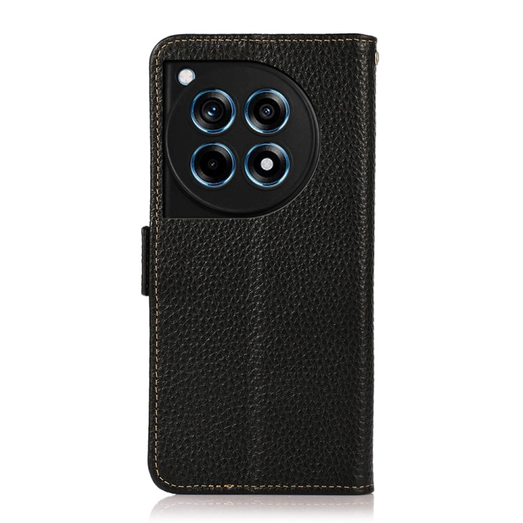 For OnePlus 12R KHAZNEH Side-Magnetic Litchi Genuine Leather RFID Phone Case(Black) - OnePlus Cases by PMC TechLife | Online Shopping South Africa | PMC TechLife | Buy Now Pay Later Mobicred
