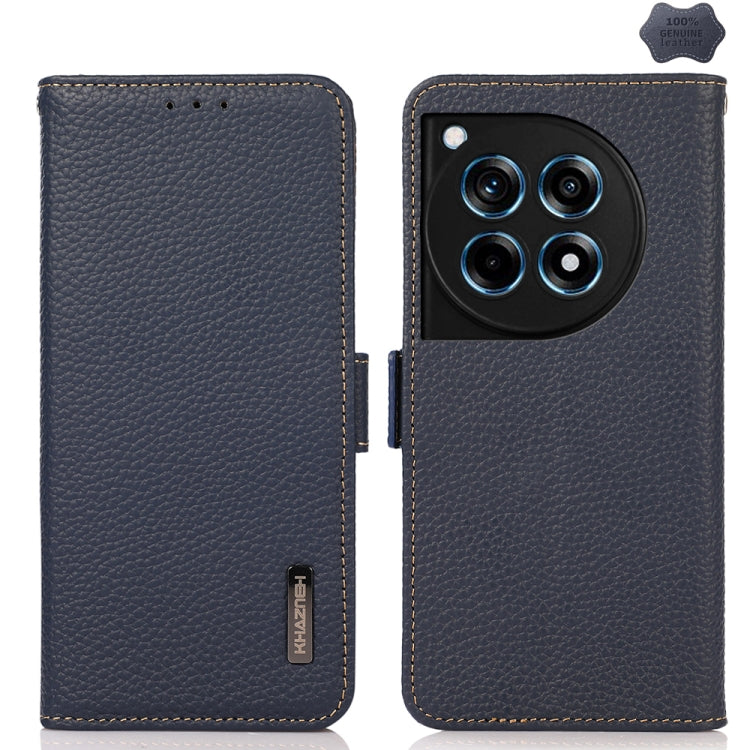 For OnePlus 12R KHAZNEH Side-Magnetic Litchi Genuine Leather RFID Phone Case(Blue) - OnePlus Cases by PMC TechLife | Online Shopping South Africa | PMC TechLife | Buy Now Pay Later Mobicred