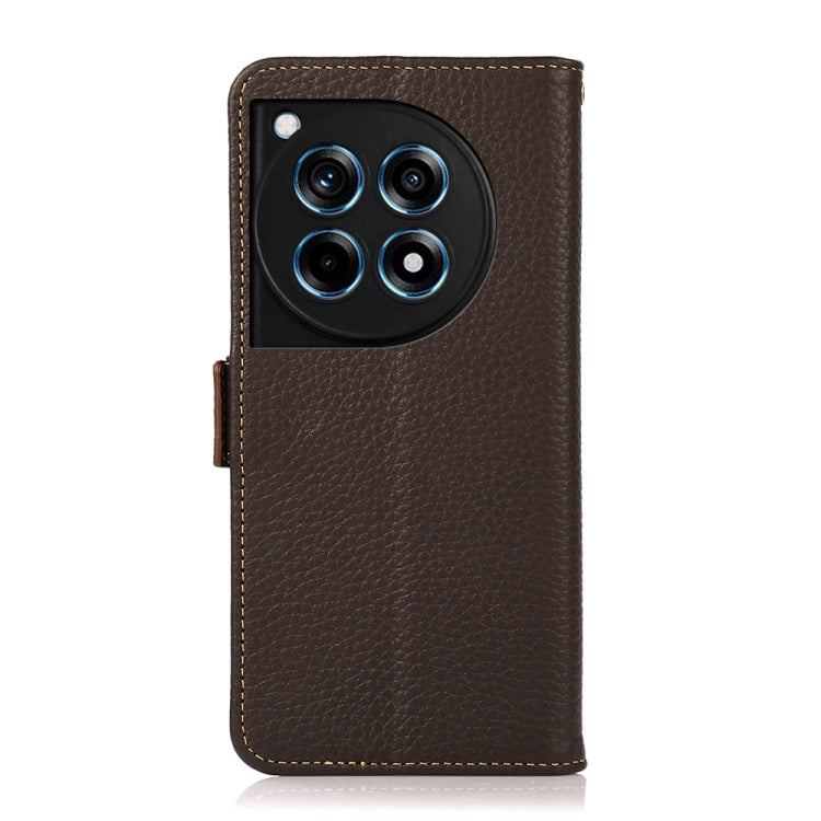 For OnePlus 12R KHAZNEH Side-Magnetic Litchi Genuine Leather RFID Phone Case(Brown) - OnePlus Cases by PMC TechLife | Online Shopping South Africa | PMC TechLife | Buy Now Pay Later Mobicred