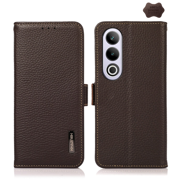 For OnePlus Ace 3V KHAZNEH Side-Magnetic Litchi Genuine Leather RFID Phone Case(Brown) - OnePlus Cases by PMC TechLife | Online Shopping South Africa | PMC TechLife | Buy Now Pay Later Mobicred