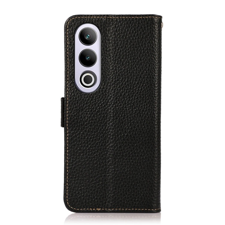 For OnePlus CE4 5G Global KHAZNEH Side-Magnetic Litchi Genuine Leather RFID Phone Case(Black) - OnePlus Cases by PMC TechLife | Online Shopping South Africa | PMC TechLife | Buy Now Pay Later Mobicred