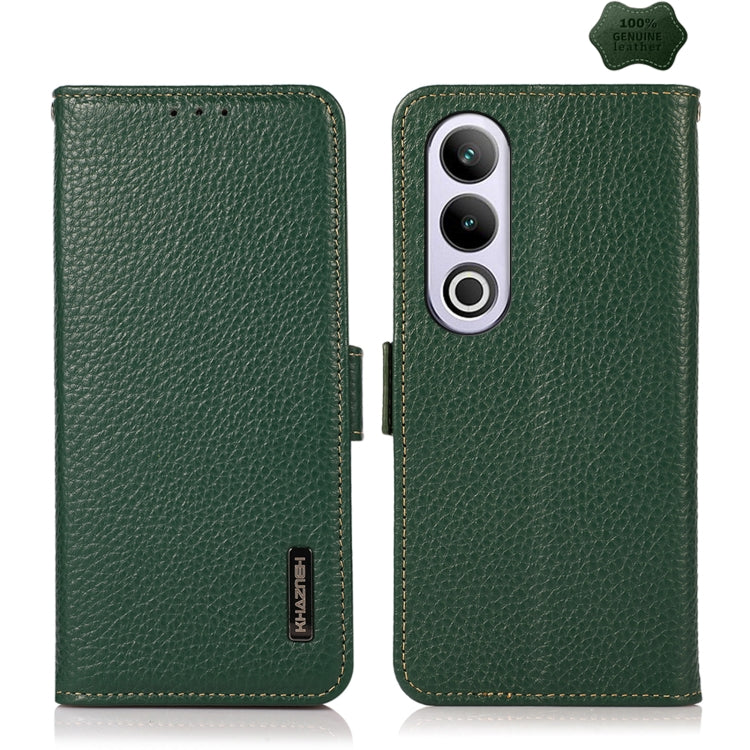 For OnePlus CE4 5G Global KHAZNEH Side-Magnetic Litchi Genuine Leather RFID Phone Case(Green) - OnePlus Cases by PMC TechLife | Online Shopping South Africa | PMC TechLife | Buy Now Pay Later Mobicred