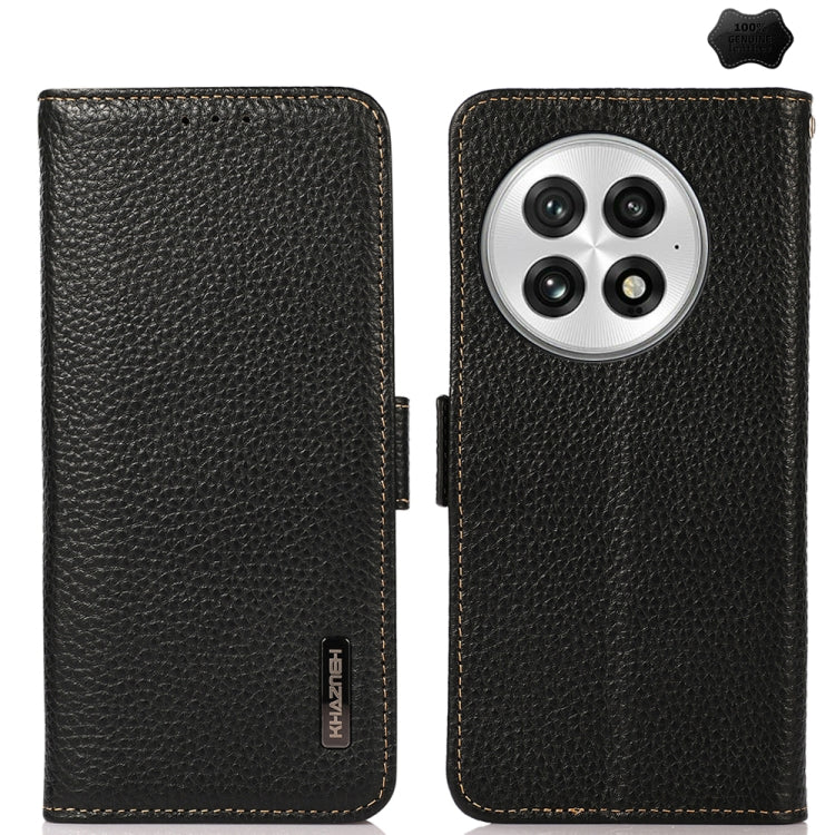 For OnePlus 13 KHAZNEH Side-Magnetic Litchi Genuine Leather RFID Phone Case(Black) - OnePlus Cases by PMC TechLife | Online Shopping South Africa | PMC TechLife | Buy Now Pay Later Mobicred