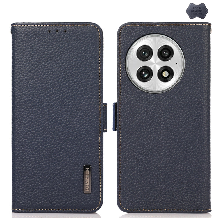 For OnePlus 13 KHAZNEH Side-Magnetic Litchi Genuine Leather RFID Phone Case(Blue) - OnePlus Cases by PMC TechLife | Online Shopping South Africa | PMC TechLife | Buy Now Pay Later Mobicred