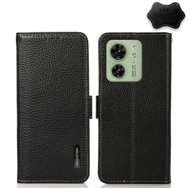 For Motorola Edge 40 KHAZNEH Side-Magnetic Litchi Genuine Leather RFID Phone Case(Black) - Motorola Cases by PMC TechLife | Online Shopping South Africa | PMC TechLife | Buy Now Pay Later Mobicred