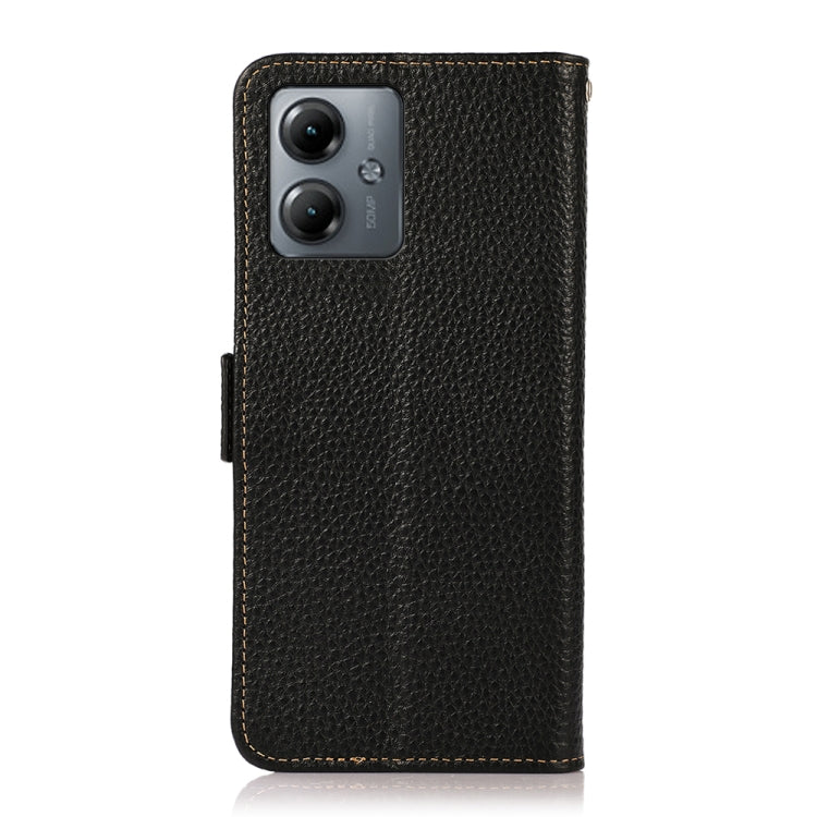 For Motorola Moto G14 4G KHAZNEH Side-Magnetic Litchi Genuine Leather RFID Phone Case(Black) - Motorola Cases by PMC TechLife | Online Shopping South Africa | PMC TechLife | Buy Now Pay Later Mobicred