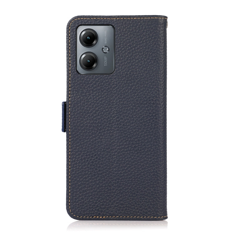For Motorola Moto G14 4G KHAZNEH Side-Magnetic Litchi Genuine Leather RFID Phone Case(Blue) - Motorola Cases by PMC TechLife | Online Shopping South Africa | PMC TechLife | Buy Now Pay Later Mobicred