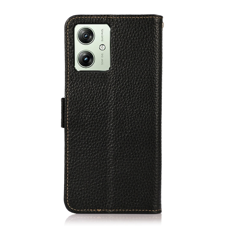 For Motorola Moto G54 5G KHAZNEH Side-Magnetic Litchi Genuine Leather RFID Phone Case(Black) - Motorola Cases by PMC TechLife | Online Shopping South Africa | PMC TechLife | Buy Now Pay Later Mobicred