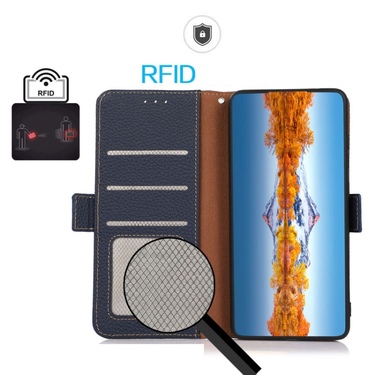 For Motorola Moto G54 5G KHAZNEH Side-Magnetic Litchi Genuine Leather RFID Phone Case(Blue) - Motorola Cases by PMC TechLife | Online Shopping South Africa | PMC TechLife | Buy Now Pay Later Mobicred