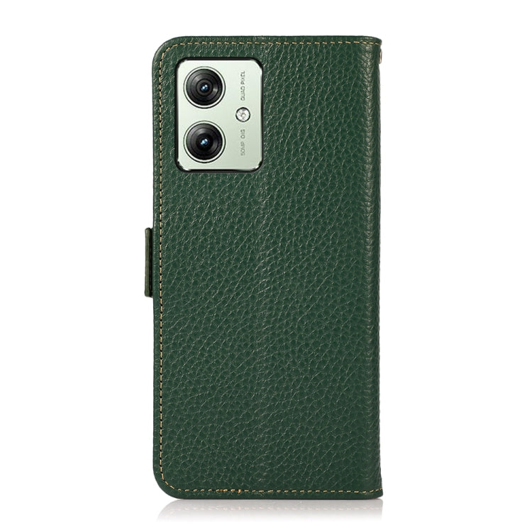 For Motorola Moto G54 5G KHAZNEH Side-Magnetic Litchi Genuine Leather RFID Phone Case(Green) - Motorola Cases by PMC TechLife | Online Shopping South Africa | PMC TechLife | Buy Now Pay Later Mobicred