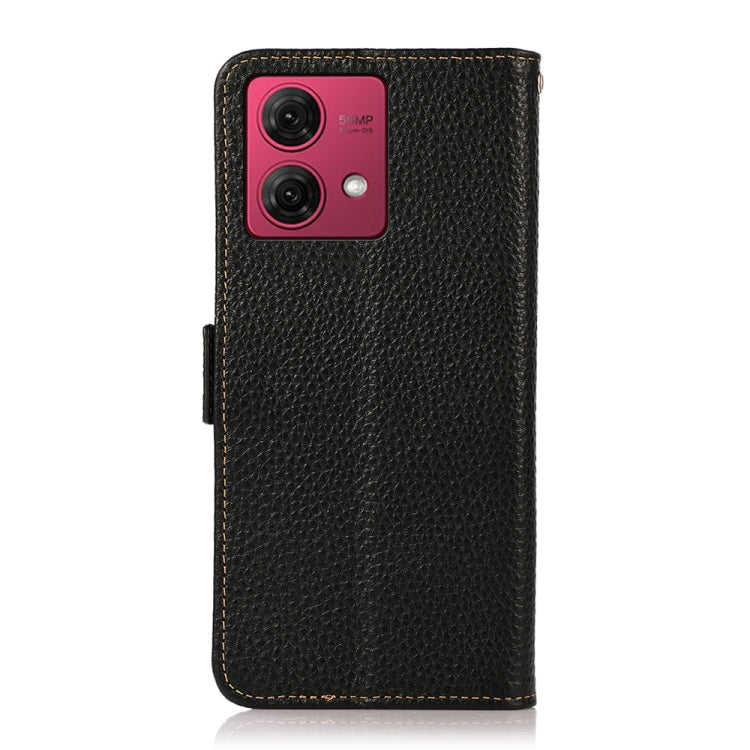 For Motorola Moto G84 5G KHAZNEH Side-Magnetic Litchi Genuine Leather RFID Phone Case(Black) - Motorola Cases by PMC TechLife | Online Shopping South Africa | PMC TechLife | Buy Now Pay Later Mobicred