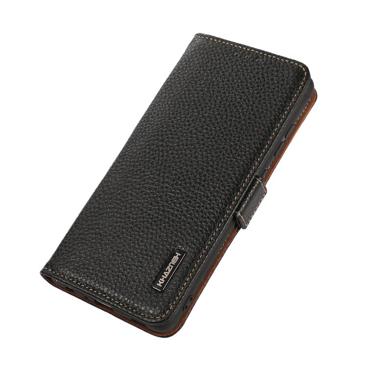 For Motorola Moto G84 5G KHAZNEH Side-Magnetic Litchi Genuine Leather RFID Phone Case(Black) - Motorola Cases by PMC TechLife | Online Shopping South Africa | PMC TechLife | Buy Now Pay Later Mobicred
