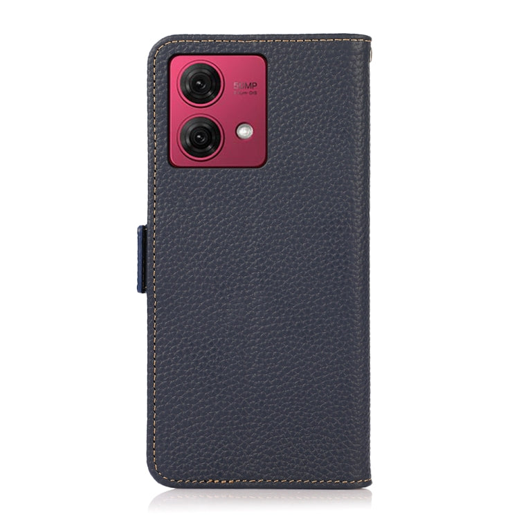 For Motorola Moto G84 5G KHAZNEH Side-Magnetic Litchi Genuine Leather RFID Phone Case(Blue) - Motorola Cases by PMC TechLife | Online Shopping South Africa | PMC TechLife | Buy Now Pay Later Mobicred
