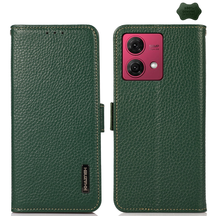 For Motorola Moto G84 5G KHAZNEH Side-Magnetic Litchi Genuine Leather RFID Phone Case(Green) - Motorola Cases by PMC TechLife | Online Shopping South Africa | PMC TechLife | Buy Now Pay Later Mobicred