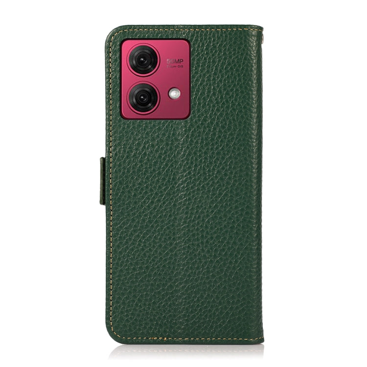 For Motorola Moto G84 5G KHAZNEH Side-Magnetic Litchi Genuine Leather RFID Phone Case(Green) - Motorola Cases by PMC TechLife | Online Shopping South Africa | PMC TechLife | Buy Now Pay Later Mobicred