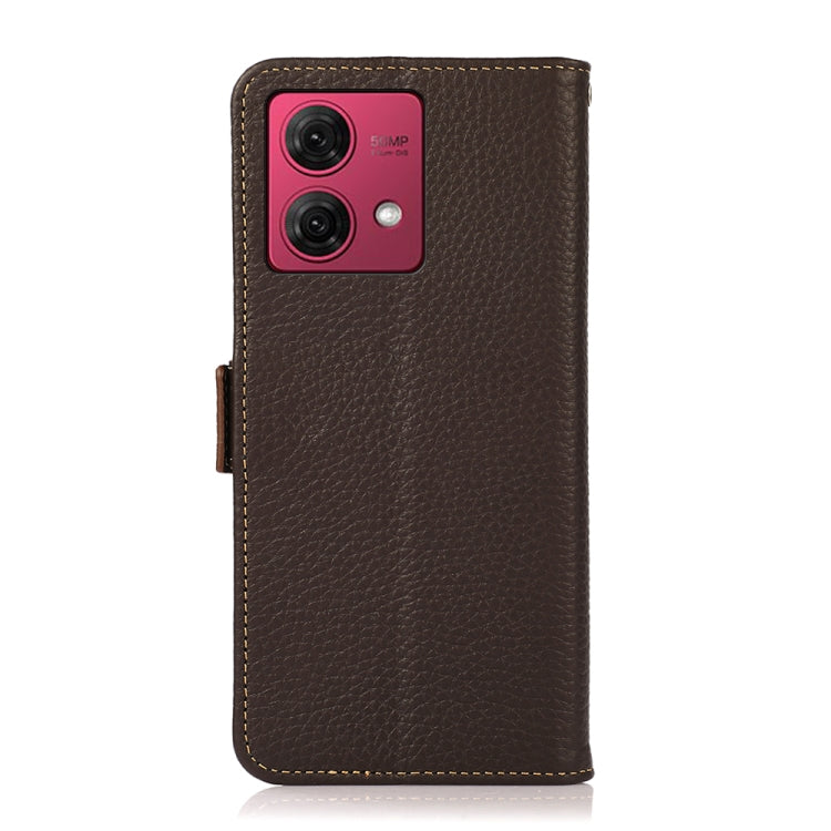 For Motorola Moto G84 5G KHAZNEH Side-Magnetic Litchi Genuine Leather RFID Phone Case(Brown) - Motorola Cases by PMC TechLife | Online Shopping South Africa | PMC TechLife | Buy Now Pay Later Mobicred