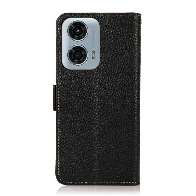 For Motorola Moto G24 KHAZNEH Side-Magnetic Litchi Genuine Leather RFID Phone Case(Black) - Motorola Cases by PMC TechLife | Online Shopping South Africa | PMC TechLife | Buy Now Pay Later Mobicred