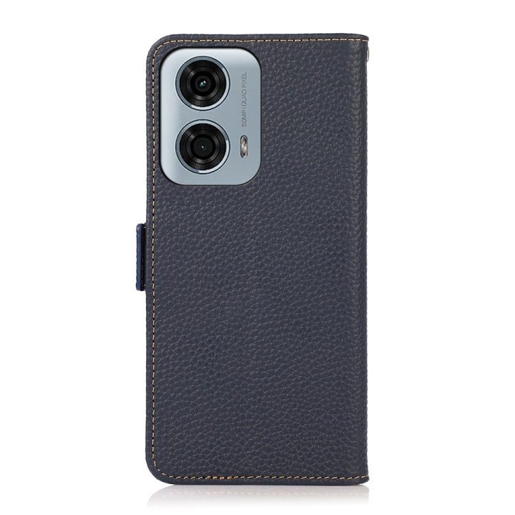For Motorola Moto G24 KHAZNEH Side-Magnetic Litchi Genuine Leather RFID Phone Case(Blue) - Motorola Cases by PMC TechLife | Online Shopping South Africa | PMC TechLife | Buy Now Pay Later Mobicred