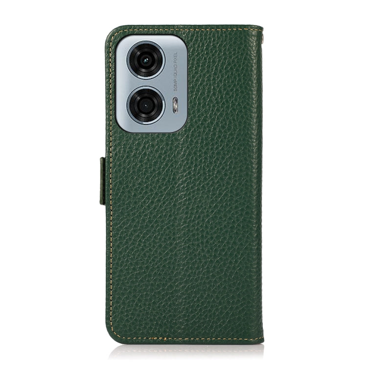 For Motorola Moto G24 KHAZNEH Side-Magnetic Litchi Genuine Leather RFID Phone Case(Green) - Motorola Cases by PMC TechLife | Online Shopping South Africa | PMC TechLife | Buy Now Pay Later Mobicred