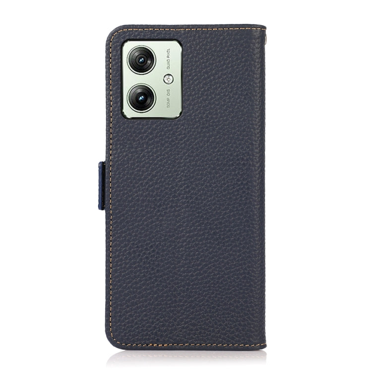 For Motorola Moto G64 5G KHAZNEH Side-Magnetic Litchi Genuine Leather RFID Phone Case(Blue) - Motorola Cases by PMC TechLife | Online Shopping South Africa | PMC TechLife | Buy Now Pay Later Mobicred