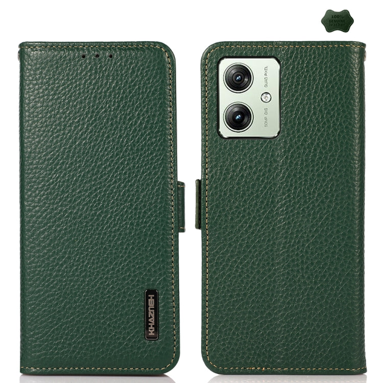 For Motorola Moto G64 5G KHAZNEH Side-Magnetic Litchi Genuine Leather RFID Phone Case(Green) - Motorola Cases by PMC TechLife | Online Shopping South Africa | PMC TechLife | Buy Now Pay Later Mobicred