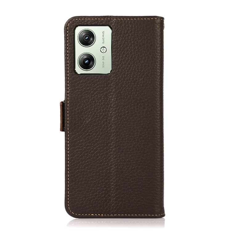 For Motorola Moto G64 5G KHAZNEH Side-Magnetic Litchi Genuine Leather RFID Phone Case(Brown) - Motorola Cases by PMC TechLife | Online Shopping South Africa | PMC TechLife | Buy Now Pay Later Mobicred