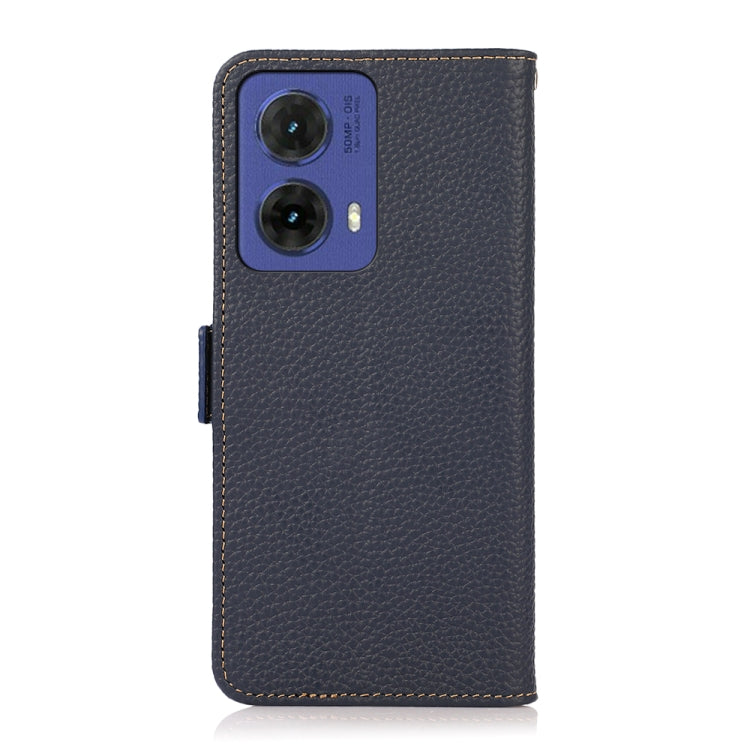 For Motorola Moto G85 KHAZNEH Side-Magnetic Litchi Genuine Leather RFID Phone Case(Blue) - Motorola Cases by PMC TechLife | Online Shopping South Africa | PMC TechLife | Buy Now Pay Later Mobicred