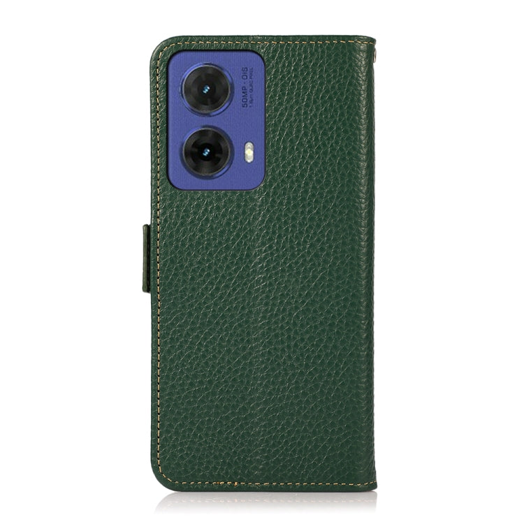 For Motorola Moto G85 KHAZNEH Side-Magnetic Litchi Genuine Leather RFID Phone Case(Green) - Motorola Cases by PMC TechLife | Online Shopping South Africa | PMC TechLife | Buy Now Pay Later Mobicred