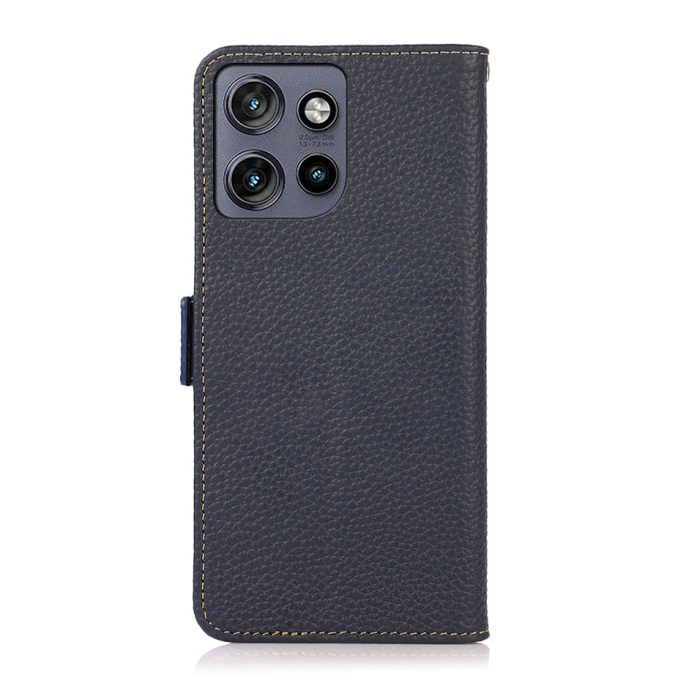 For Motorola Edge 50 Neo 5G / Moto S50 5G KHAZNEH Side-Magnetic Litchi Genuine Leather RFID Phone Case(Blue) - Motorola Cases by PMC TechLife | Online Shopping South Africa | PMC TechLife | Buy Now Pay Later Mobicred