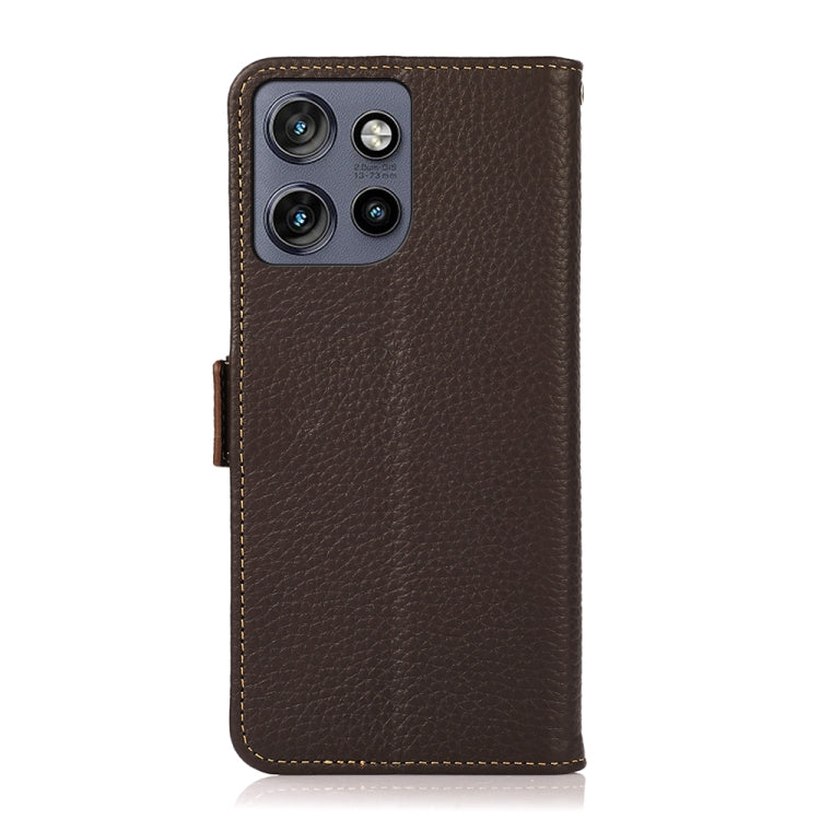 For Motorola Edge 50 Neo 5G / Moto S50 5G KHAZNEH Side-Magnetic Litchi Genuine Leather RFID Phone Case(Brown) - Motorola Cases by PMC TechLife | Online Shopping South Africa | PMC TechLife | Buy Now Pay Later Mobicred