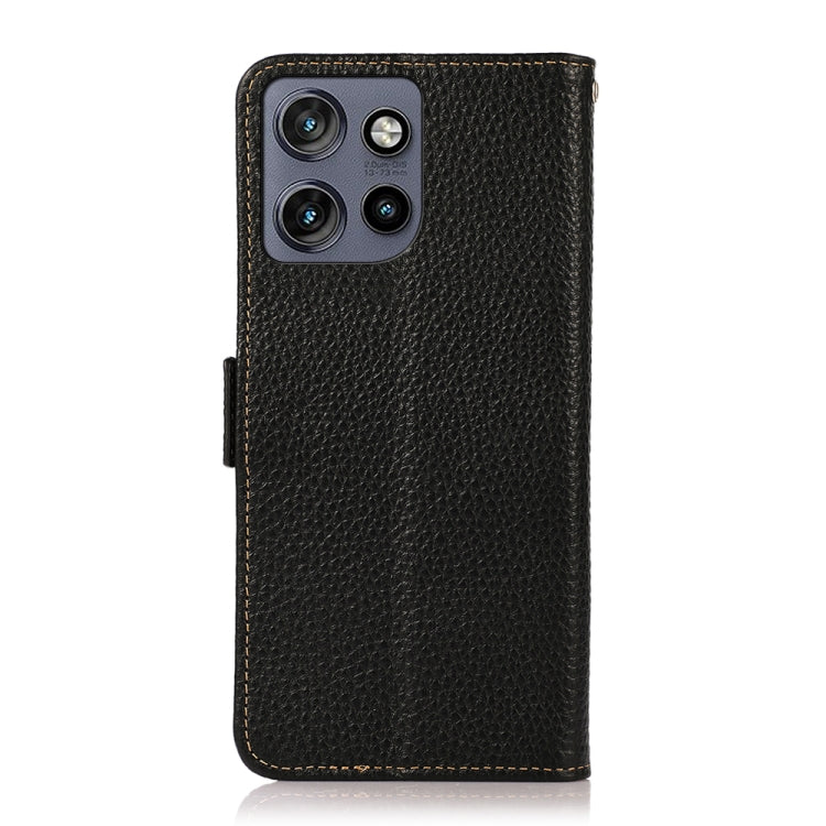 For Motorola Edge 50 5G KHAZNEH Side-Magnetic Litchi Genuine Leather RFID Phone Case(Black) - Motorola Cases by PMC TechLife | Online Shopping South Africa | PMC TechLife | Buy Now Pay Later Mobicred