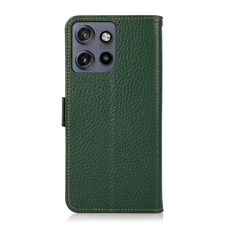 For Motorola Edge 50 5G KHAZNEH Side-Magnetic Litchi Genuine Leather RFID Phone Case(Green) - Motorola Cases by PMC TechLife | Online Shopping South Africa | PMC TechLife | Buy Now Pay Later Mobicred