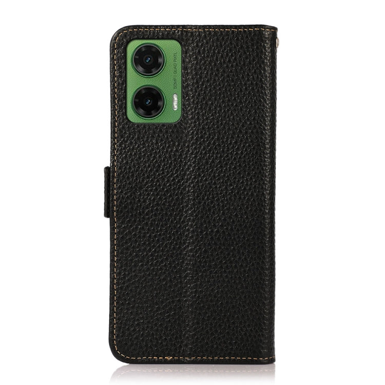 For Motorola Moto G35 KHAZNEH Side-Magnetic Litchi Genuine Leather RFID Phone Case(Black) - Motorola Cases by PMC TechLife | Online Shopping South Africa | PMC TechLife | Buy Now Pay Later Mobicred
